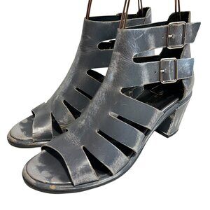 Miista high heel sandal booties distressed silver gray leather slotted 40 boots